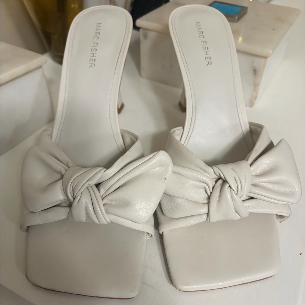 Marc Fisher White Knotted Demar Heels